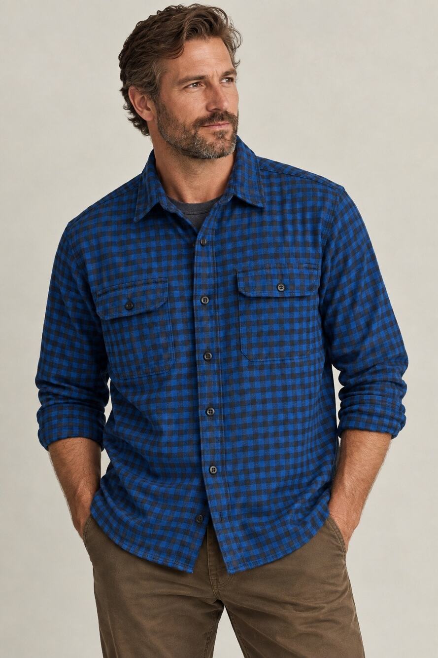 Filson Scout Shirt Cobalt Blue Black Plaid Cotton XXL